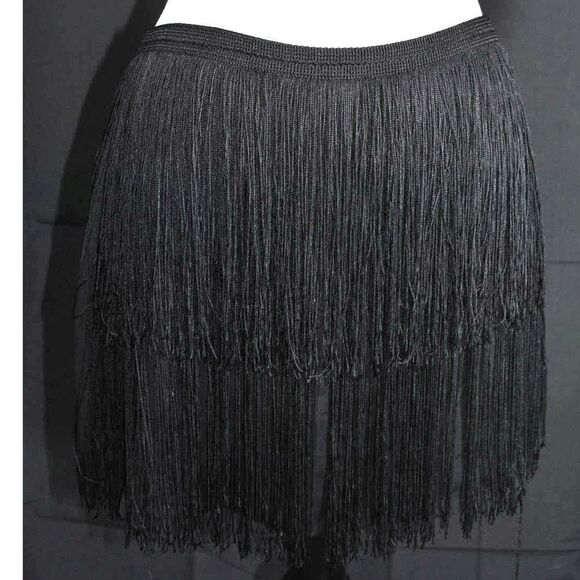 Theory Black Fringe Silk Mini Skirt - 2 - Picture 1 of 4